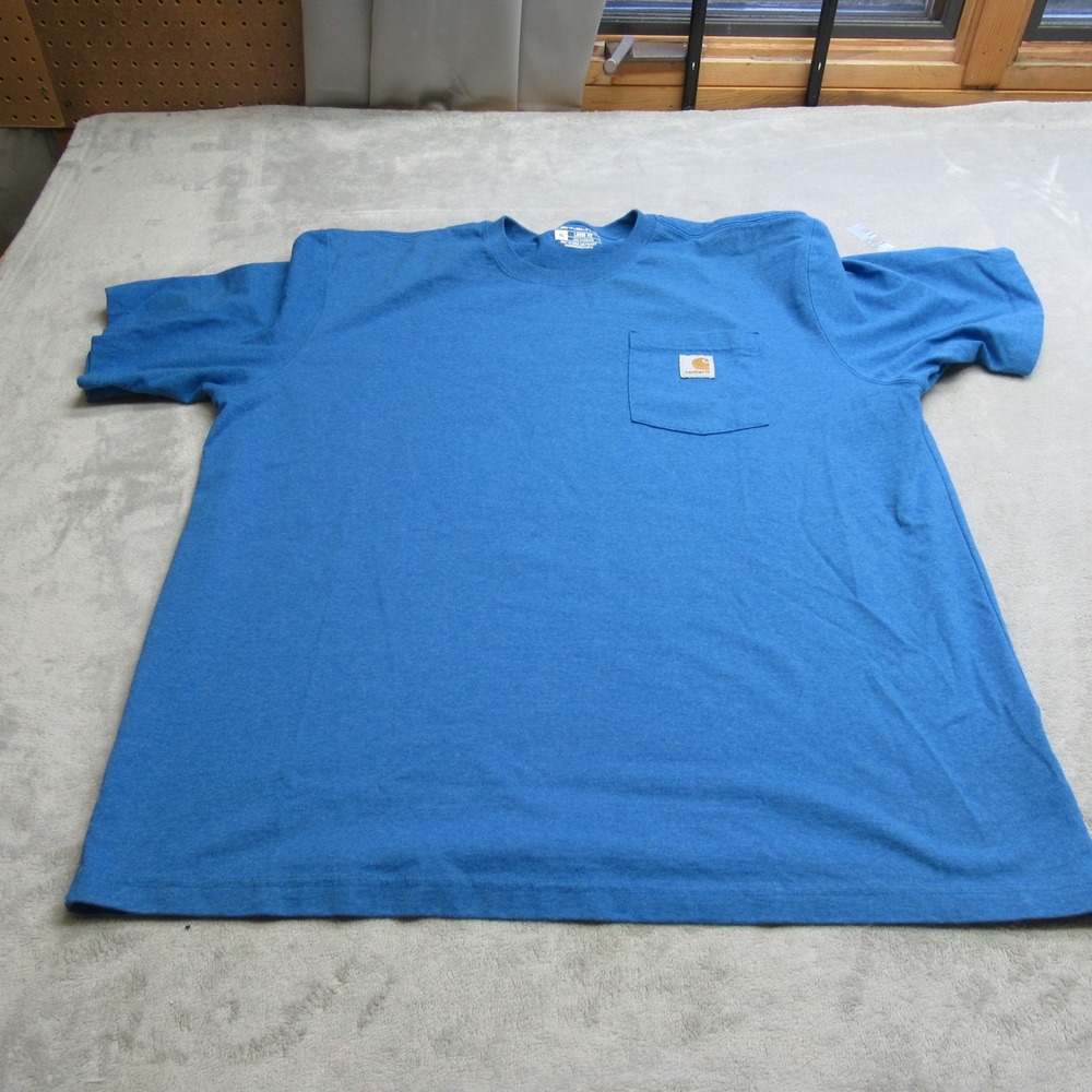 Carhartt Shirt Mens XL Blue Loose Fit Pocket Short Sleeve Crew Neck Rugged Work